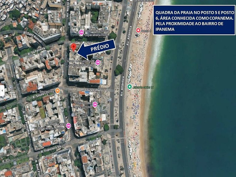 Espaçoso apto de 1 quarto na quadra da Praia